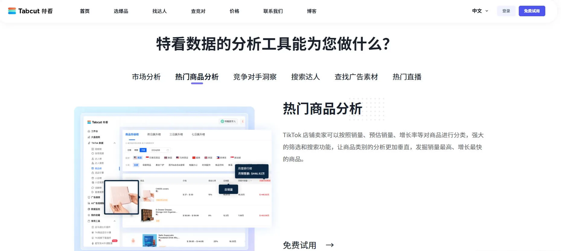 Tabcut – 专注于TikTok电商数据分析的跨境商家数据平台插图1